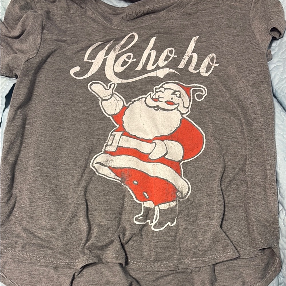 Fifth Sun Gray and Red Santa Holiday Tee